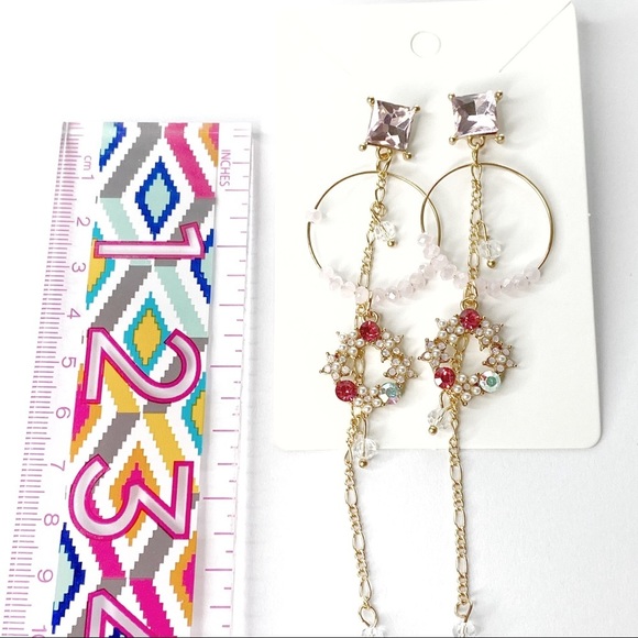 Floral Wreath Long Delicate Gold Drop Earrings - Picture 4 of 6